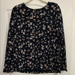 J. Jill Navy Floral Long Sleeve Top